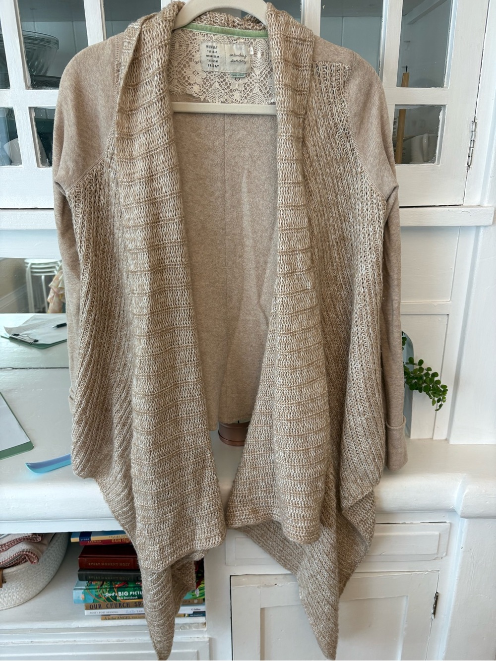 Anthropologie saturday sunday Cozy Open-Front Draped Cardigan in Taupe